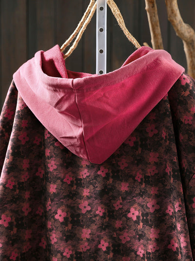 Women Autumn Flower Hooded 100%Cotton Sweatshirt