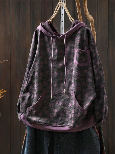 Women Autumn Flower Hooded 100%Cotton Sweatshirt
