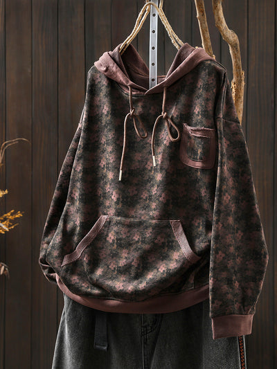 Women Autumn Flower Hooded 100%Cotton Sweatshirt