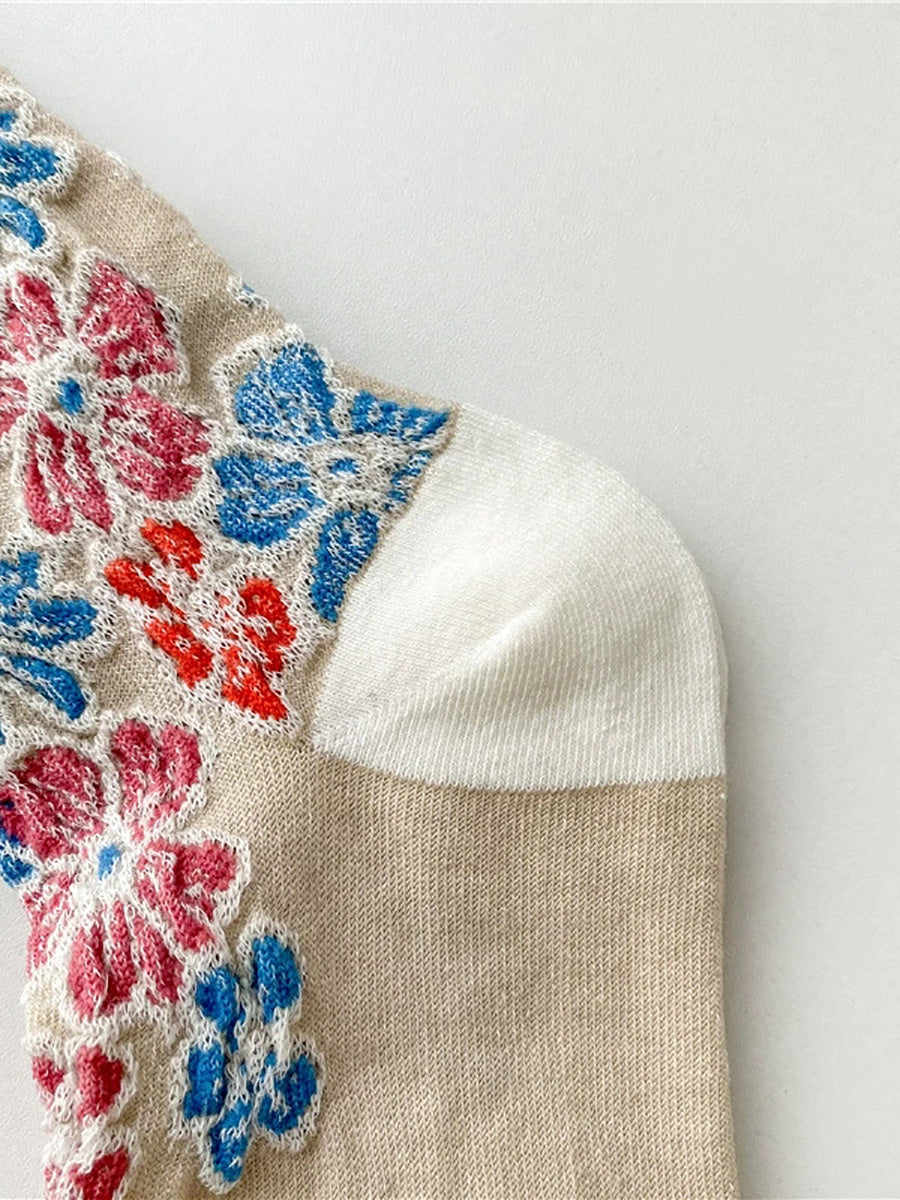 5 Pairs Women Artsy Flower Jacquard Cotton Socks