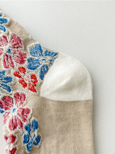 5 Pairs Women Artsy Flower Jacquard Cotton Socks