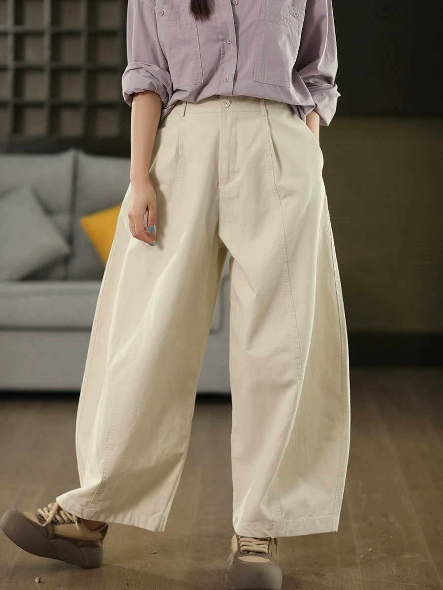 Women Autumn Casual Pure Color 100%Cotton Harem Pants