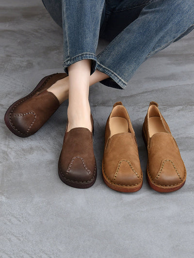 Women Retro Genuine Leather Spliced Flat Shoes