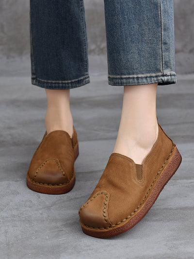 Women Retro Genuine Leather Spliced Flat Shoes