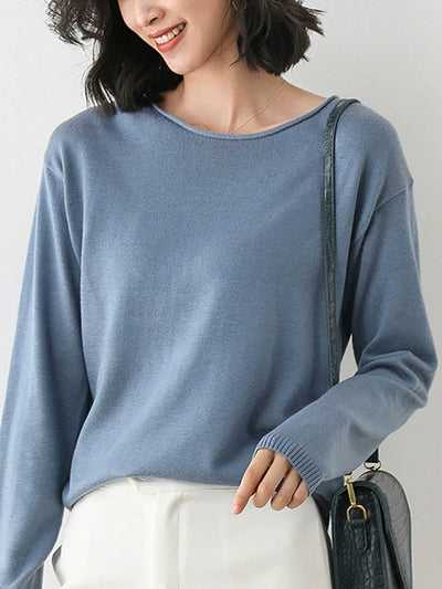 Women Autumn Casual Knitted Wool V-Neck Sweater