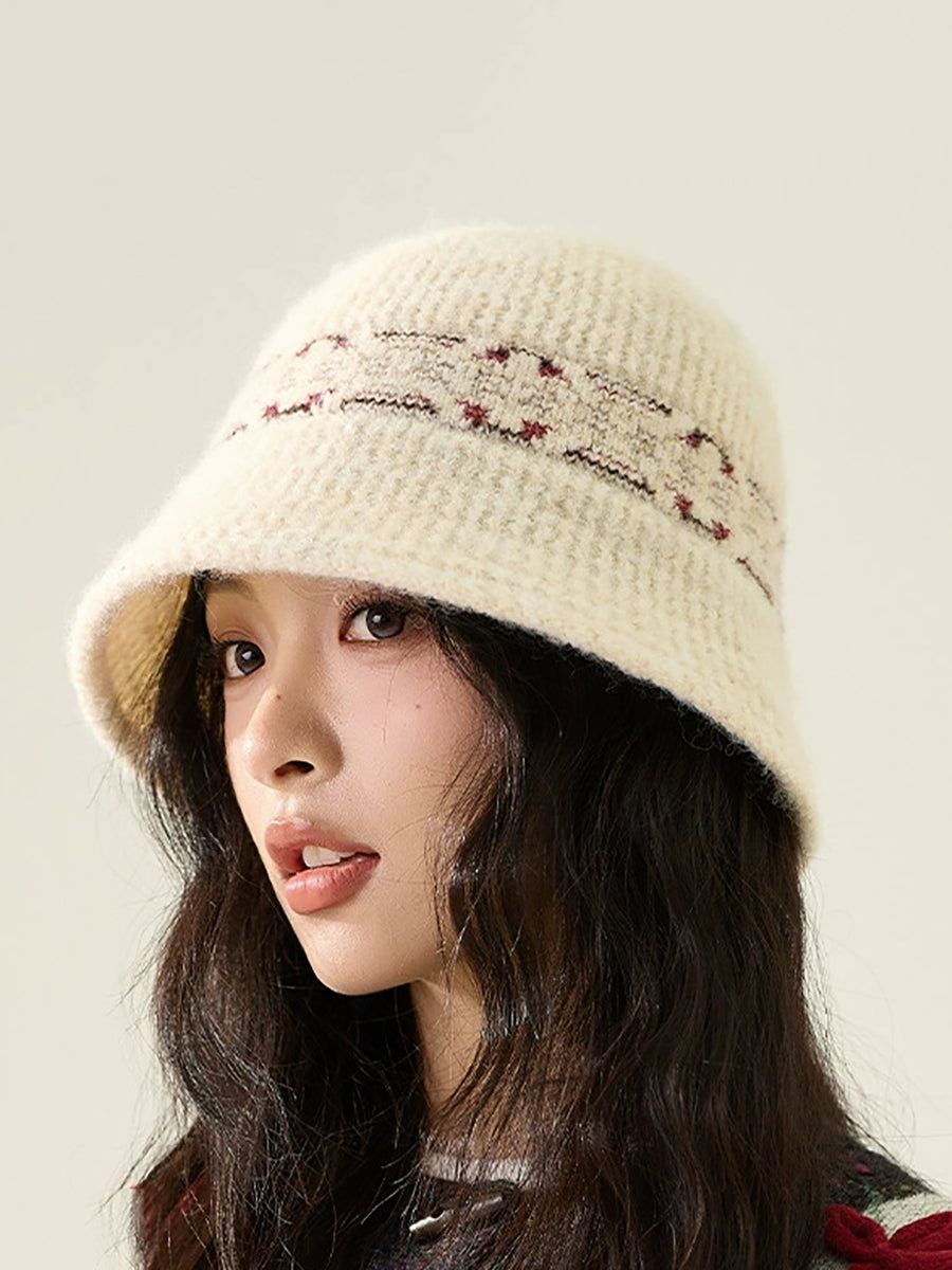 Women Vintage Jacquard Knitted Bucket Hat