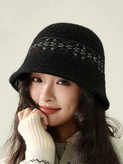 Women Vintage Jacquard Knitted Bucket Hat