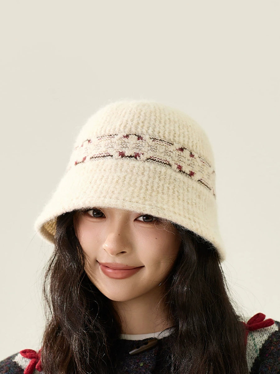 Women Vintage Jacquard Knitted Bucket Hat