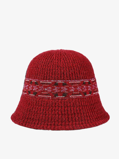 Women Vintage Jacquard Knitted Bucket Hat