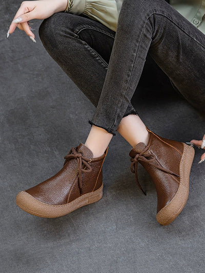 Women Winter Genuine Leather Strap Flat Boots