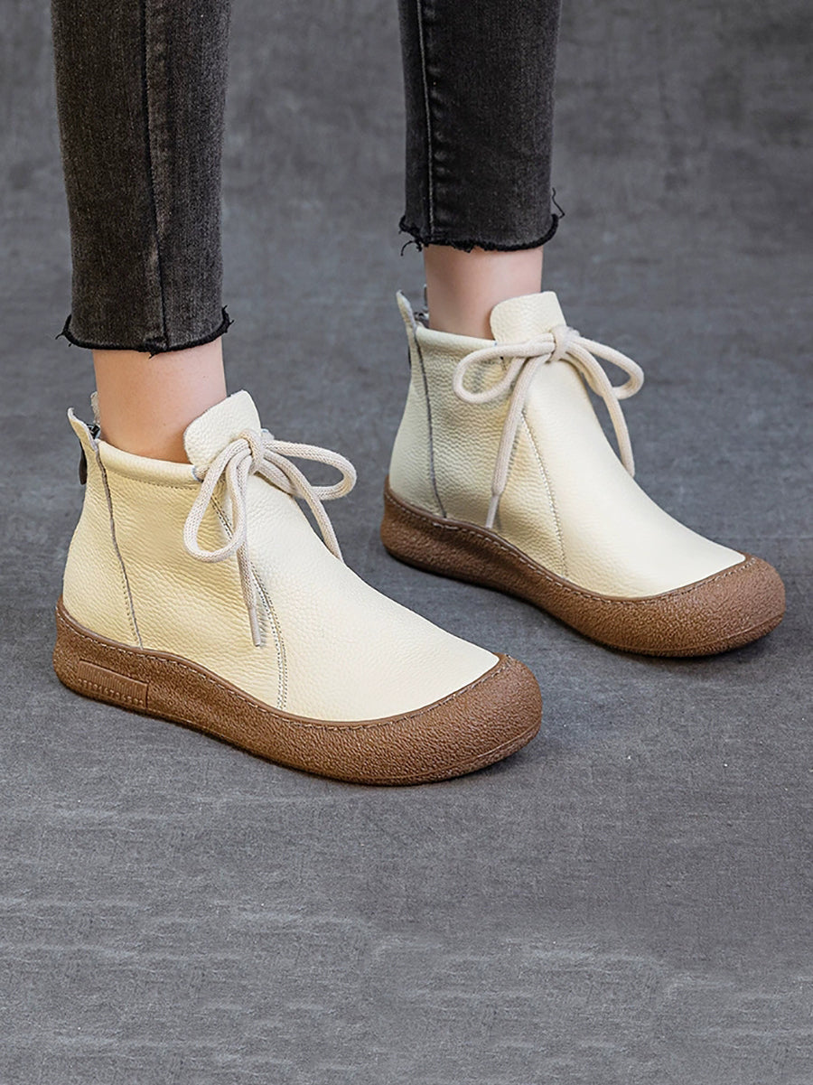 Women Winter Genuine Leather Strap Flat Boots