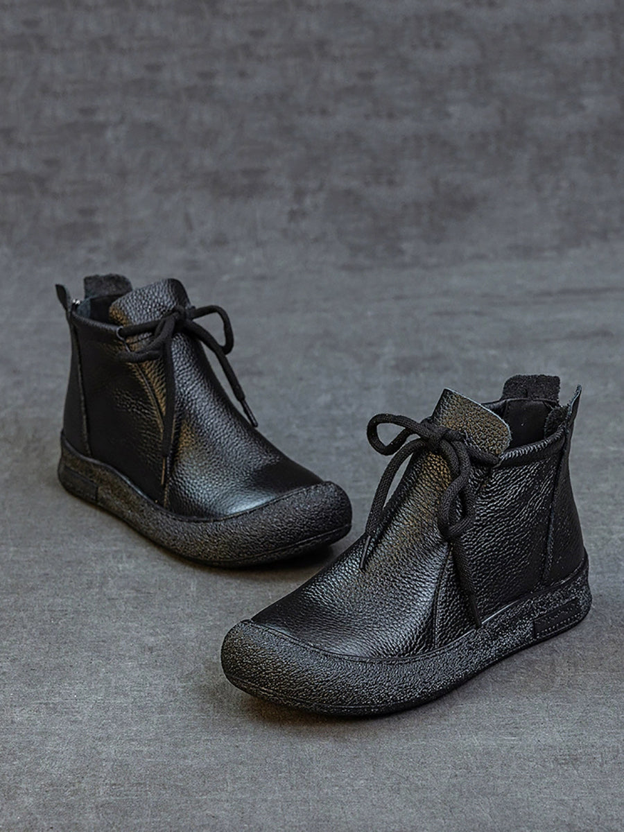 Women Winter Genuine Leather Strap Flat Boots