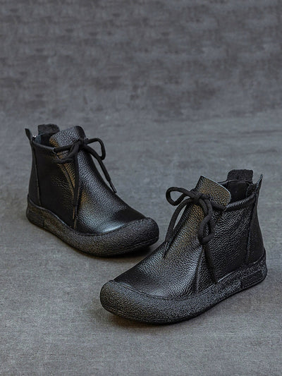 Women Winter Genuine Leather Strap Flat Boots