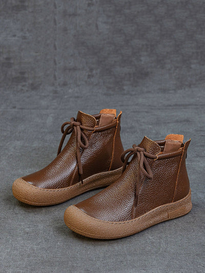 Women Winter Genuine Leather Strap Flat Boots