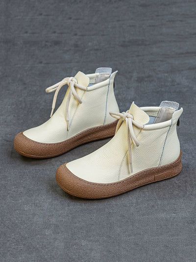 Women Winter Genuine Leather Strap Flat Boots