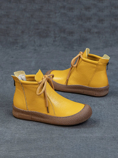 Women Winter Genuine Leather Strap Flat Boots