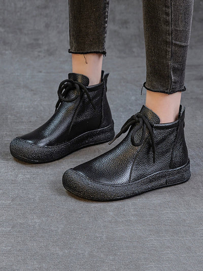 Women Winter Genuine Leather Strap Flat Boots