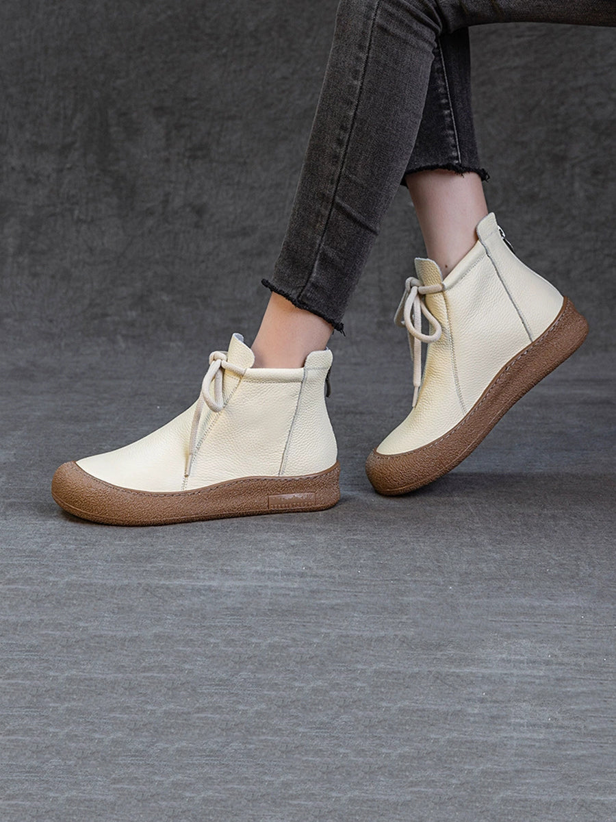 Women Winter Genuine Leather Strap Flat Boots