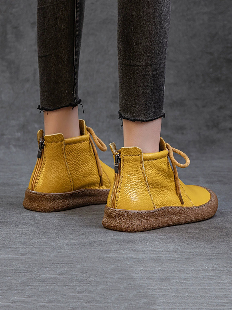 Women Winter Genuine Leather Strap Flat Boots