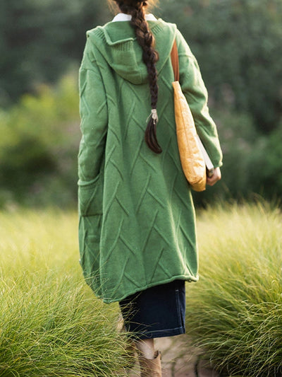 Women Autumn Artsy Knit Hooded Sweater Coat