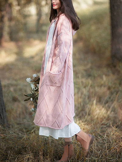 Women Autumn Artsy Knit Hooded Sweater Coat