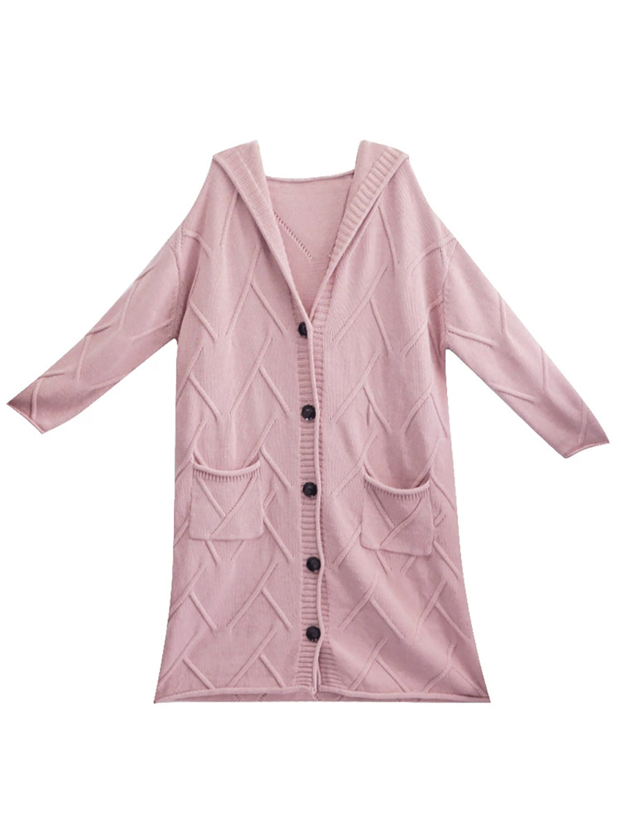 Women Autumn Artsy Knit Hooded Sweater Coat