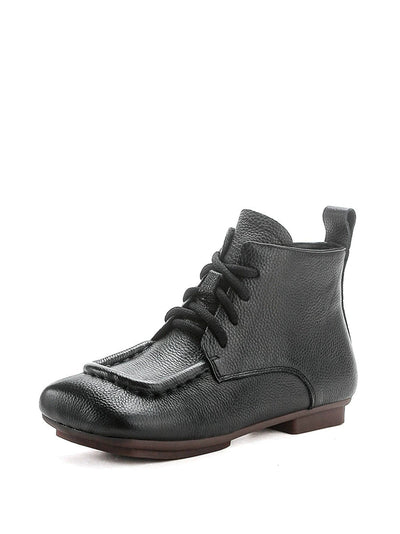 Women Vintage Genuine Leather Spliced Low Heel Boots