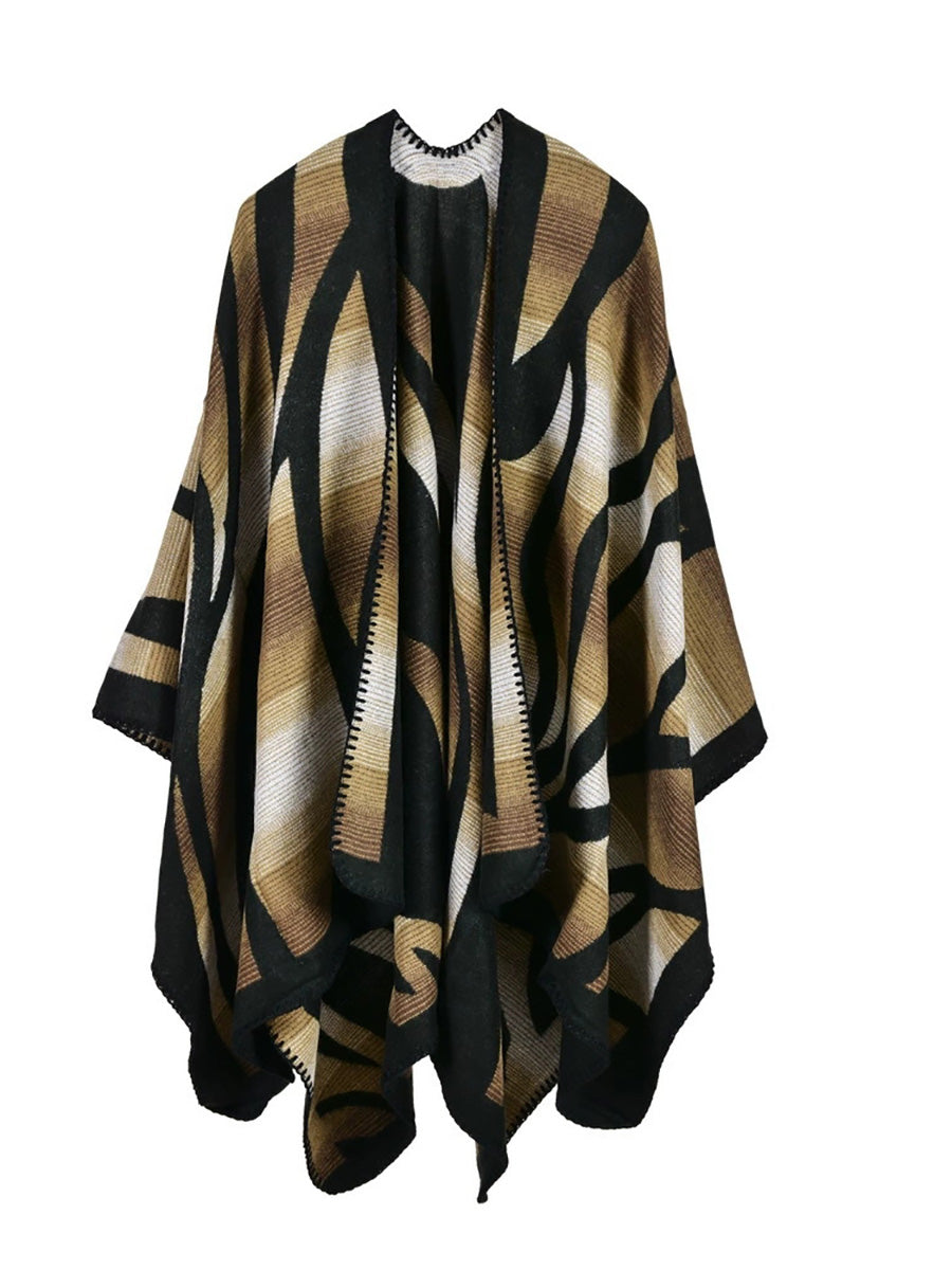 Women Vintage Autumn Gradient Color Stripe Shawl