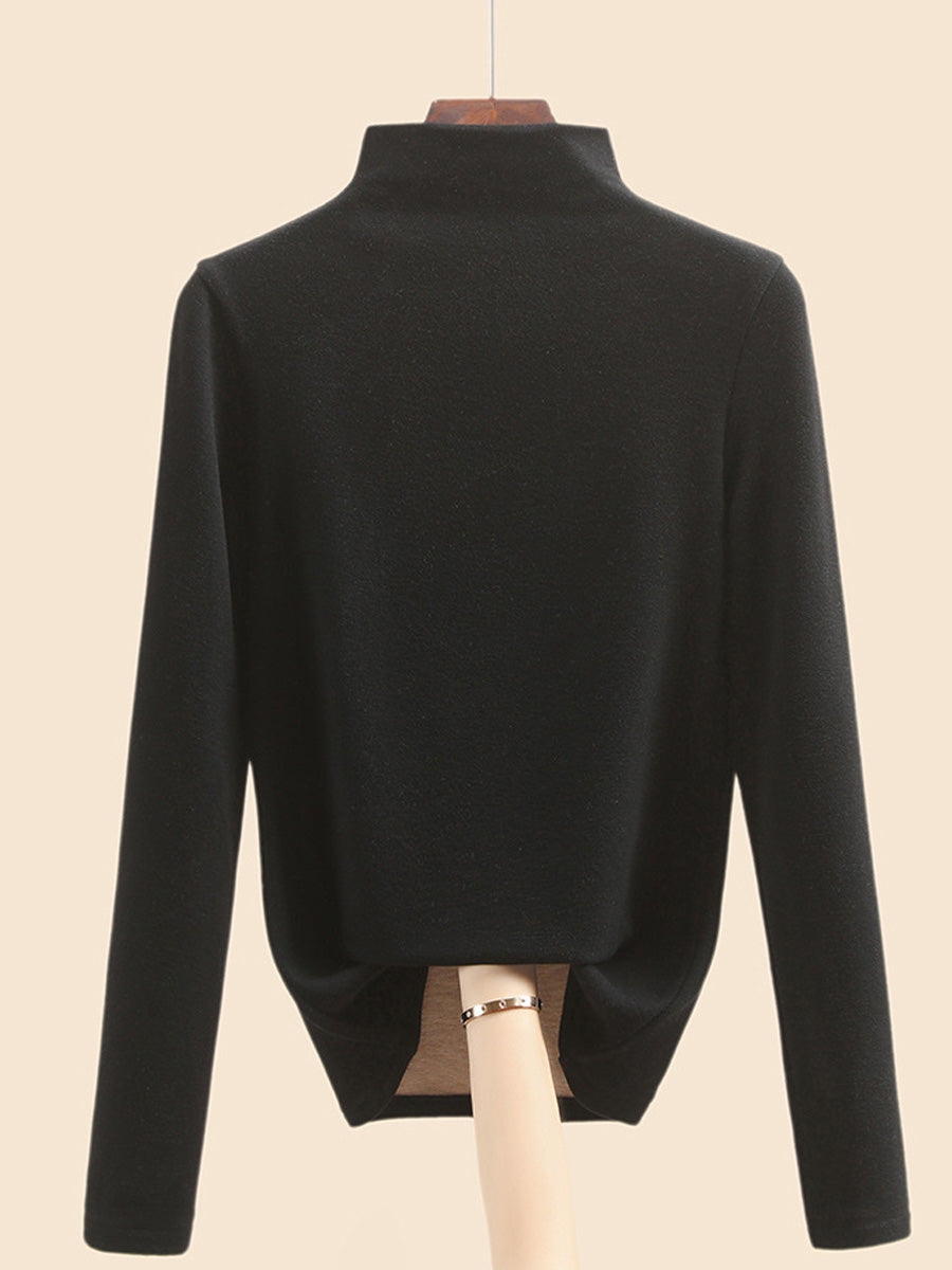 Women Autumn Casual Warm Half-Turtleneck Base Blouse
