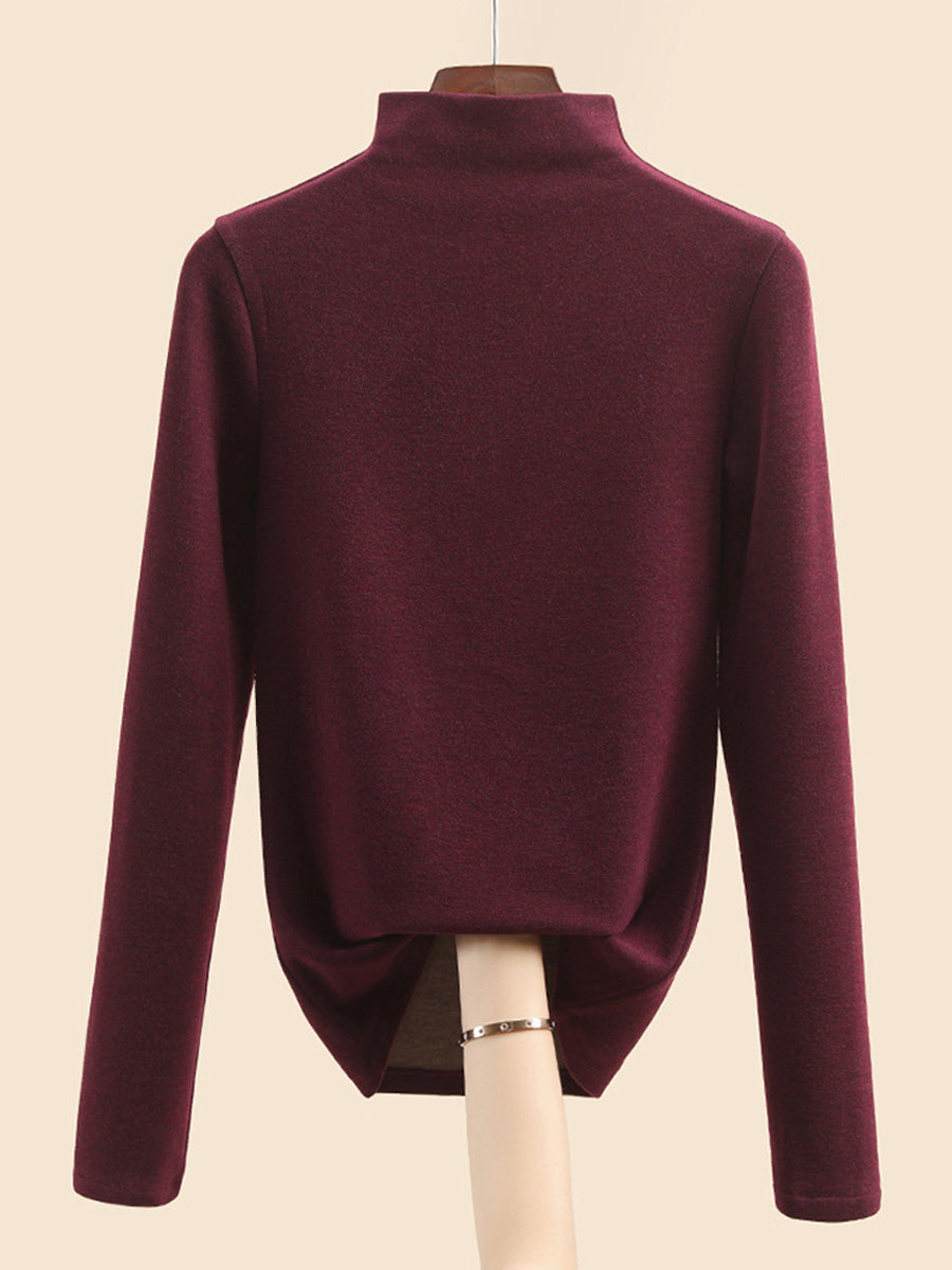 Women Autumn Casual Warm Half-Turtleneck Base Blouse