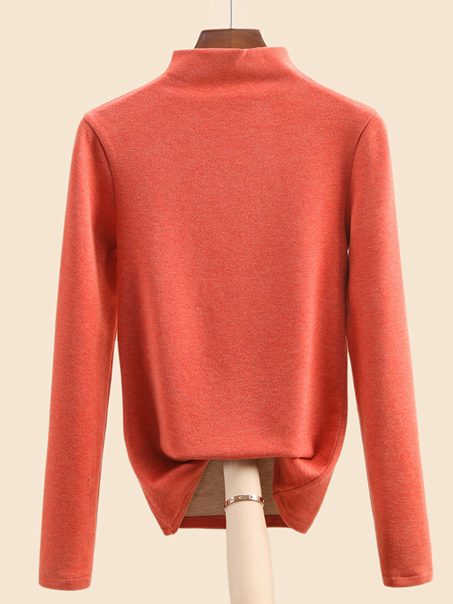 Women Autumn Casual Warm Half-Turtleneck Base Blouse