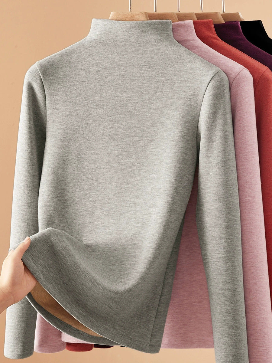 Women Autumn Casual Warm Half-Turtleneck Base Blouse