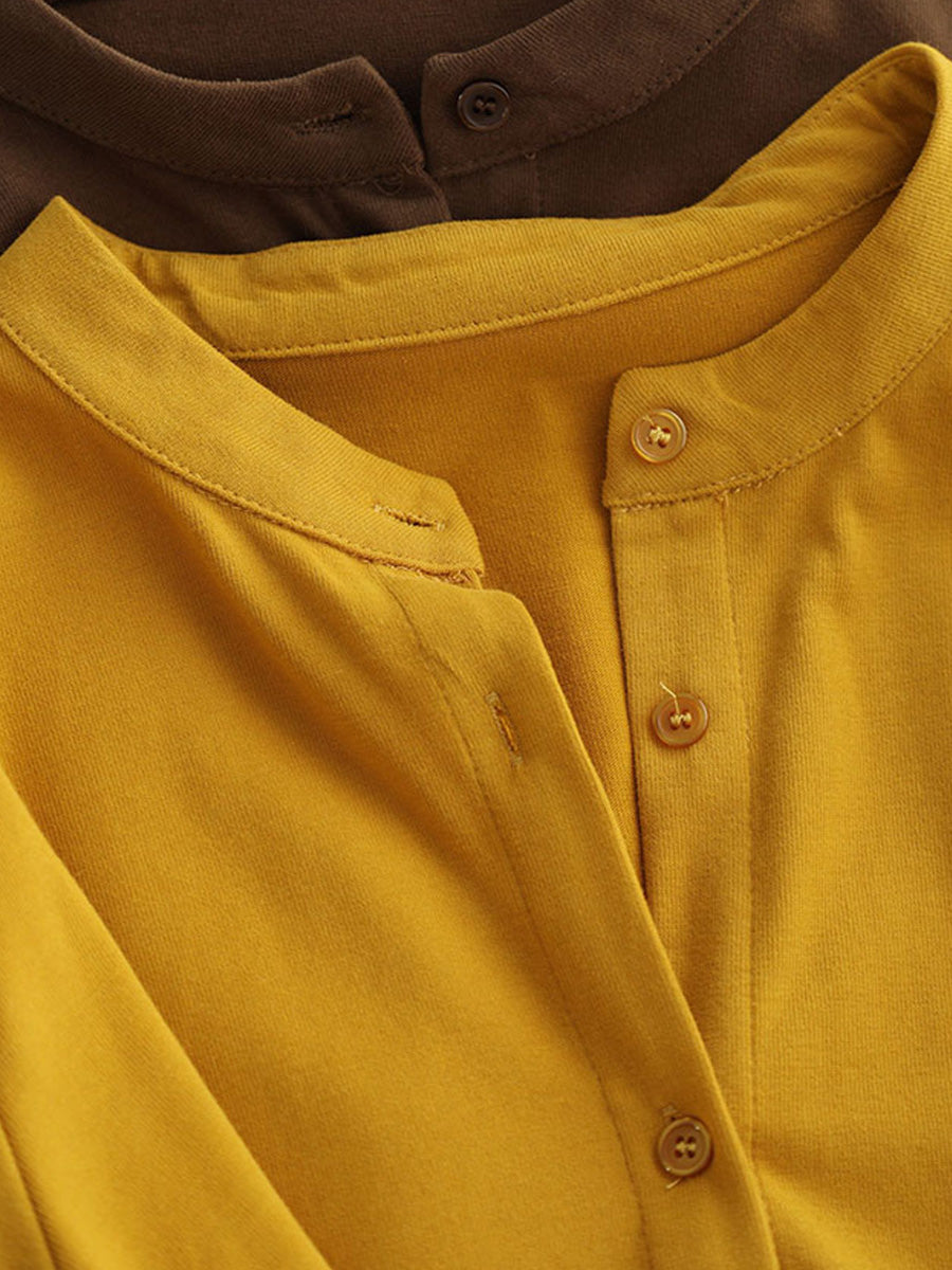 Women Autumn Casual Pure Color 100%Cotton O-Neck Shirt