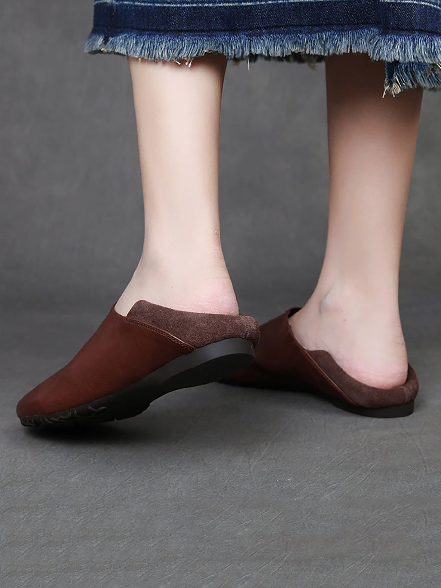 Women Vintage Soft Leather Spliced Flat Shoes