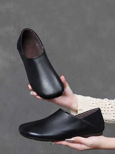 Women Vintage Soft Leather Spliced Flat Shoes