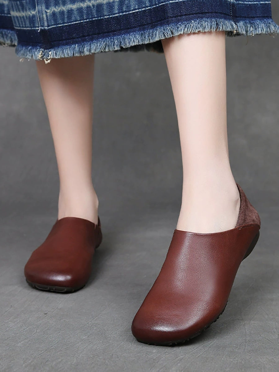 Women Vintage Soft Leather Spliced Flat Shoes