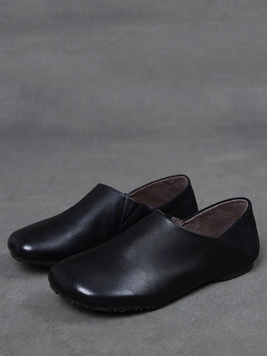 Women Vintage Soft Leather Spliced Flat Shoes