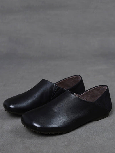 Women Vintage Soft Leather Spliced Flat Shoes