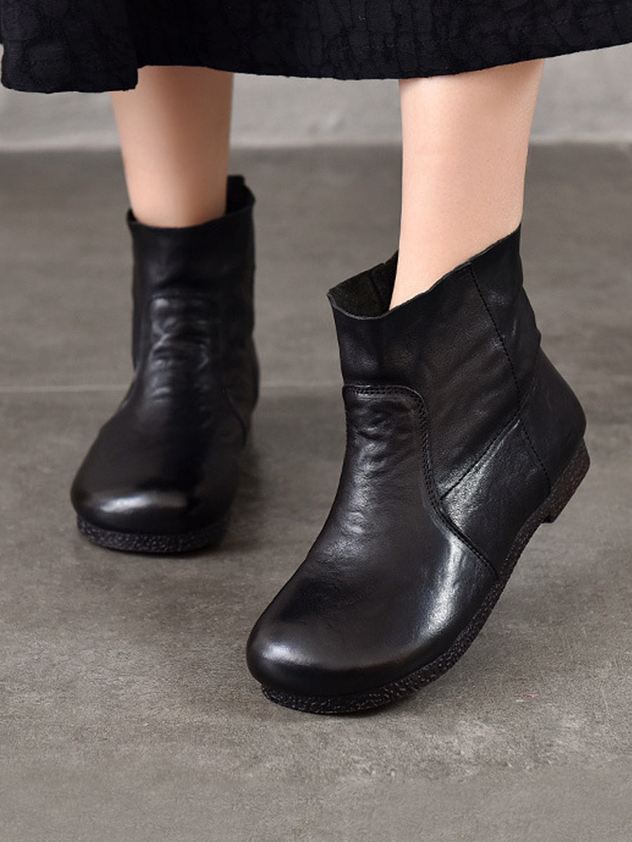 Women Autumn Soft Genuine Leather Low Heel Boots