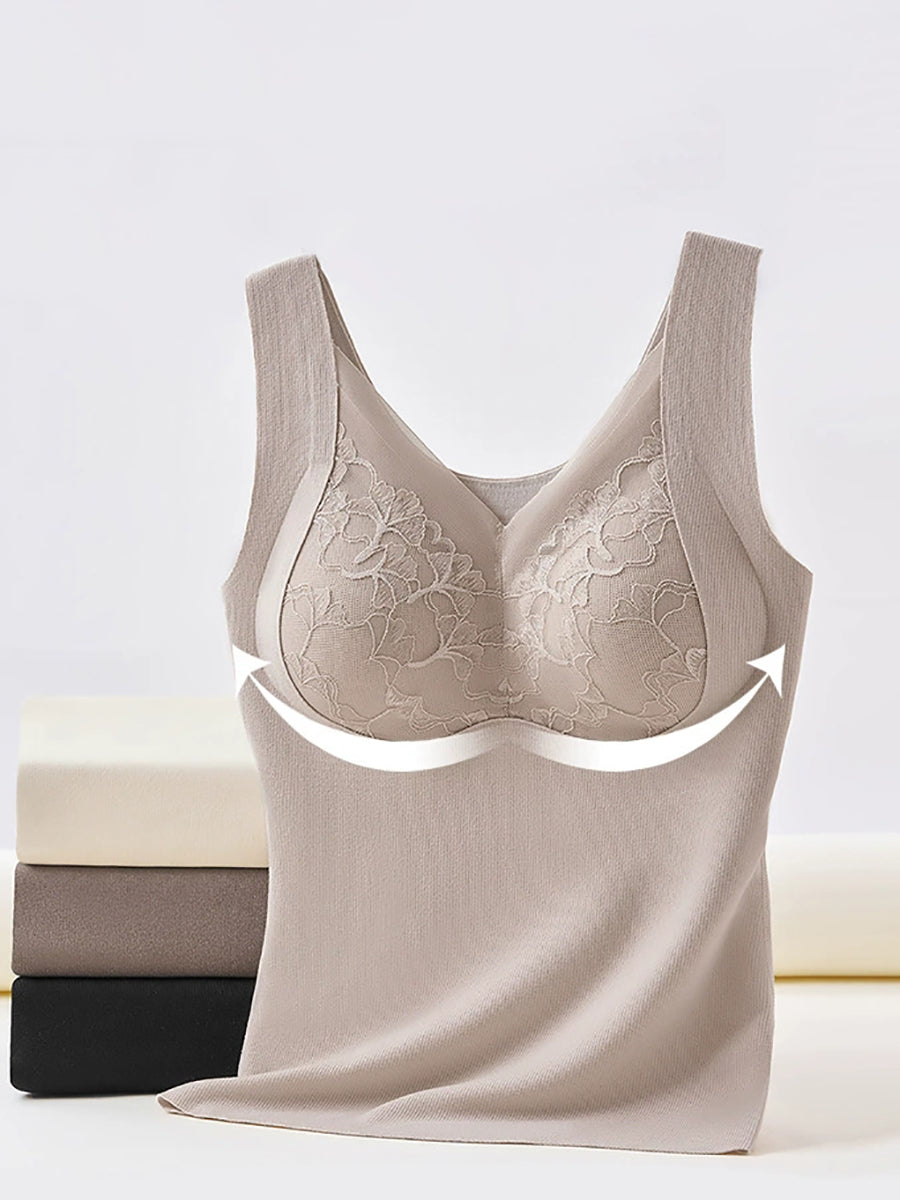 Women Autumn Artsy Lace Spliced V-Neck Bottom Vest