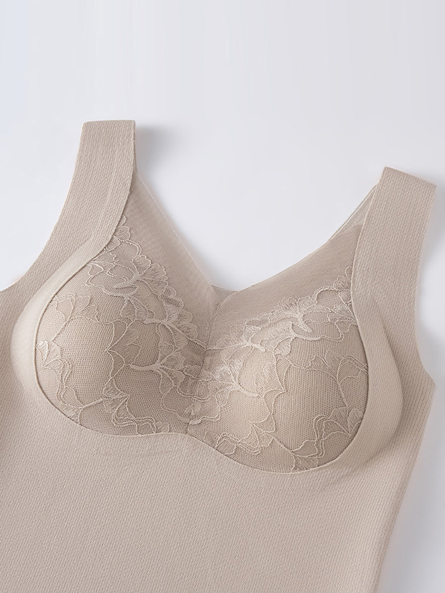 Women Autumn Artsy Lace Spliced V-Neck Bottom Vest