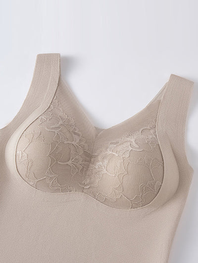 Women Autumn Artsy Lace Spliced V-Neck Bottom Vest