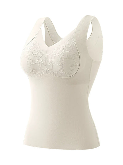 Women Autumn Artsy Lace Spliced V-Neck Bottom Vest