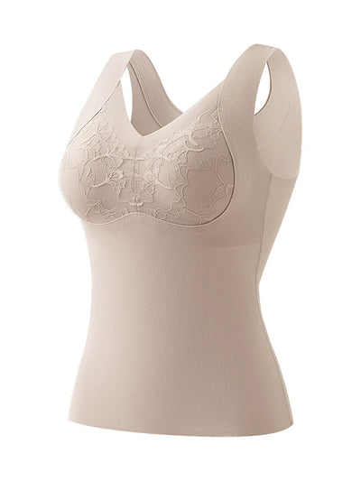 Women Autumn Artsy Lace Spliced V-Neck Bottom Vest