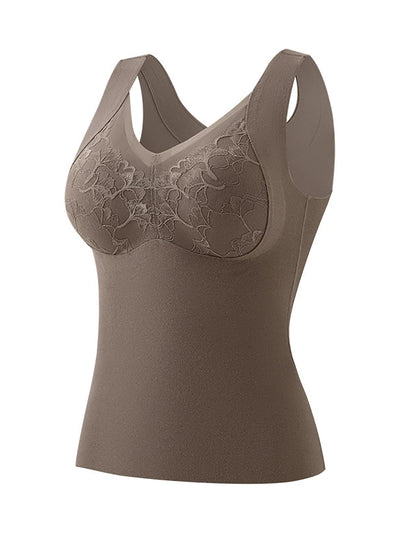 Women Autumn Artsy Lace Spliced V-Neck Bottom Vest