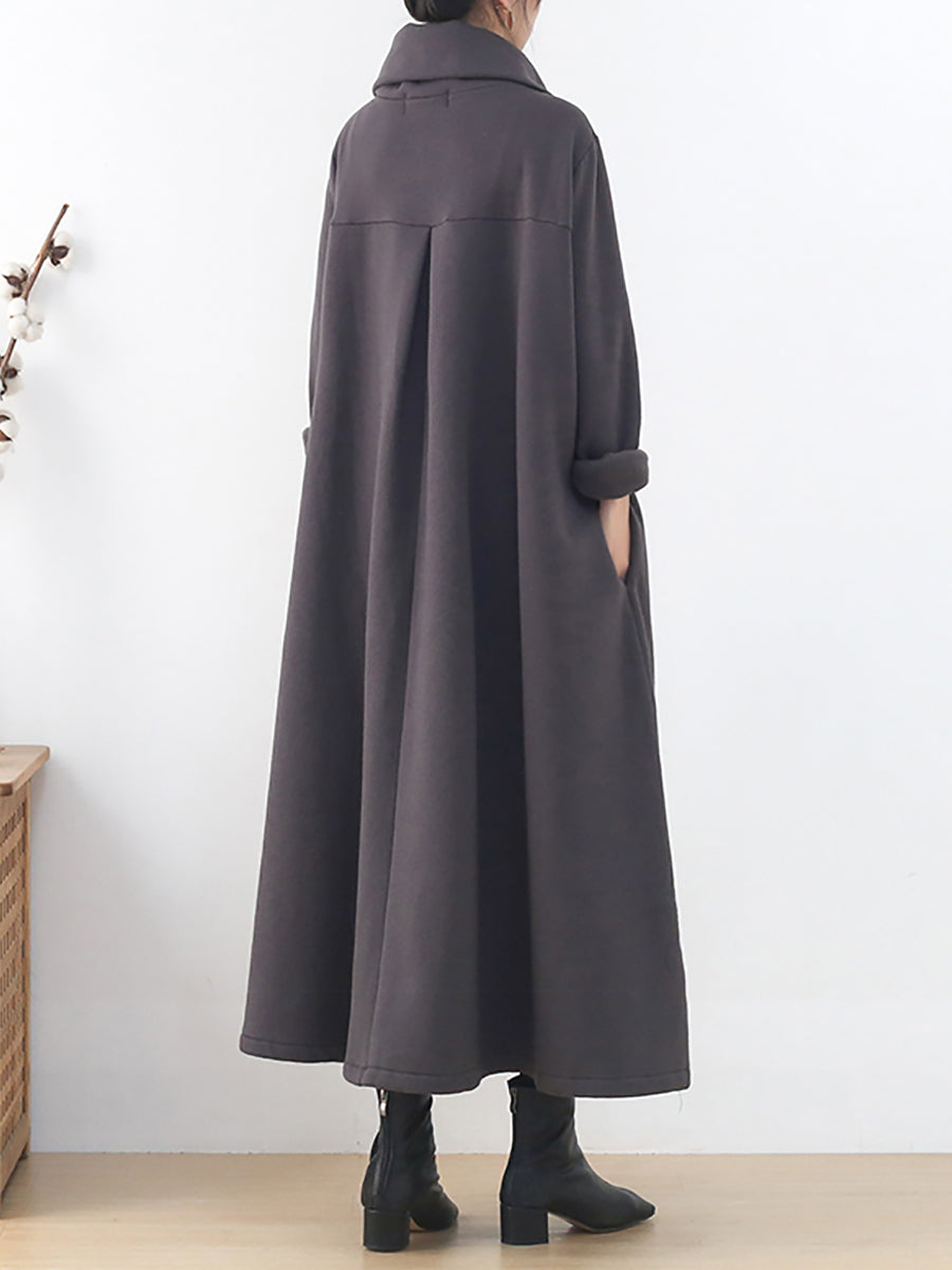 Plus Size Women Autumn Pure Color Turtleneck Cotton Dress