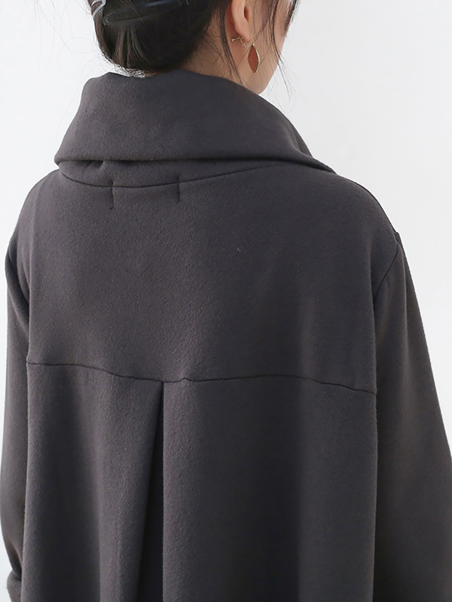 Plus Size Women Autumn Pure Color Turtleneck Cotton Dress