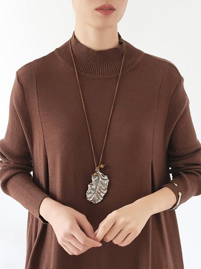 Women Autumn Casual Pure Color Half-Turtleneck Dress