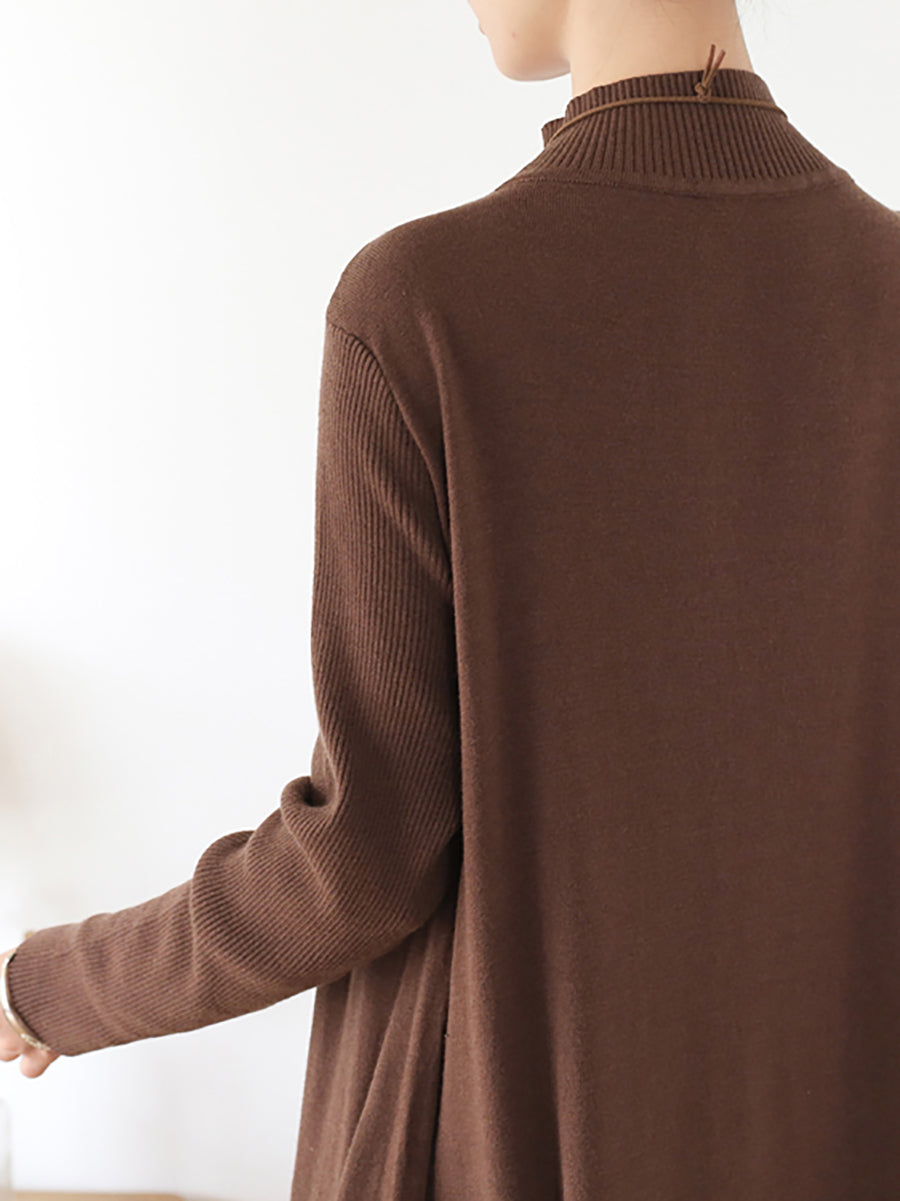 Women Autumn Casual Pure Color Half-Turtleneck Dress