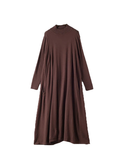 Women Autumn Casual Pure Color Half-Turtleneck Dress